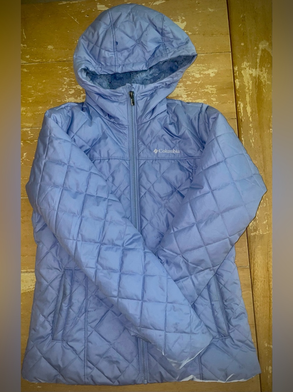 Columbia Womens Small Lavender Quilted Hooded Sherpa Lined Jacket Cozy Warm Coat